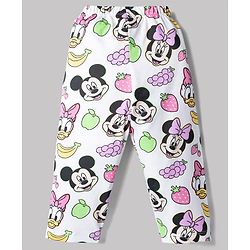 Babyhug Disney Single Jersey Knit Full Sleeves Co-Ords Shirt & Pyjama Night Suit with Minnie Mouse Graphics - White