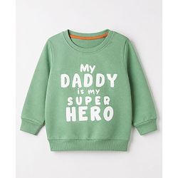 Babyhug 100% Cotton Heavy Gauge Terry Knit Sweatshirts with Full Sleeves and Always Happy Tiger & My Daddy is my Super Hero Text Print in Pack of 2 - Orange Light Green