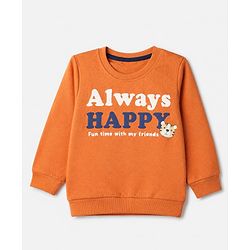 Babyhug 100% Cotton Heavy Gauge Terry Knit Sweatshirts with Full Sleeves and Always Happy Tiger & My Daddy is my Super Hero Text Print in Pack of 2 - Orange Light Green
