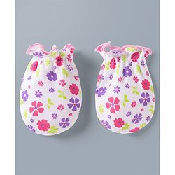 Babyhug 100% Cotton Interlock Knit Mittens & Booties Set With Floral Print - Pink