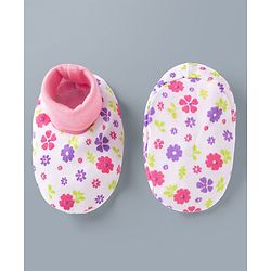 Babyhug 100% Cotton Interlock Knit Mittens & Booties Set With Floral Print - Pink
