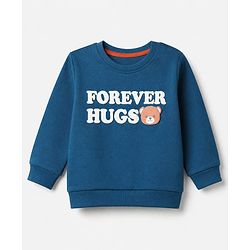 Babyhug Terry Knit Heavy Gauge Sweatshirts with Full Sleeves & Text Print Pack of 2 - Green & Blue