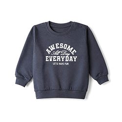 Babyhug Heavy Gauge Terry Knit Sweatshirt With Full Sleeves and Happy Days Text Print Pack f 2 - Navy Blue & Golden Pack of 2