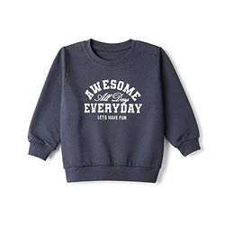 Babyhug Heavy Gauge Terry Knit Sweatshirt With Full Sleeves and Happy Days Text Print Pack f 2 - Navy Blue & Golden Pack of 2