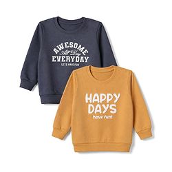 Babyhug Heavy Gauge Terry Knit Sweatshirt With Full Sleeves and Happy Days Text Print Pack f 2 - Navy Blue & Golden Pack of 2