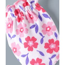Babyhug 100% Cotton Interlock Knit Mittens & Booties Set With Floral Print - Pink