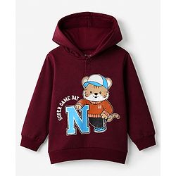 Babyhug 100% Cotton Heavy Gauge Terry Knit Hooded Sweatshirt with Full Sleeves and Tiger Print - Maroon