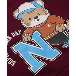 Babyhug 100% Cotton Heavy Gauge Terry Knit Hooded Sweatshirt with Full Sleeves and Tiger Print - Maroon