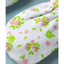 Babyhug 100% Cotton Interlock Knit Mittens & Booties Set With Floral Print - White