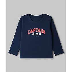 Babyhug 100% Cotton Knit Full Sleeves T-Shirts with Captain Text Print Pack of 3 - White Red & Navy Blue