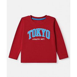 Babyhug 100% Cotton Knit Full Sleeevs T-Shirts with Tokyo Athletic & Number Print Pack of 3 - Red, Blue & Cream