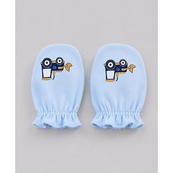 Babyhug 100% Cotton Interlock Knit Mittens & Booties with Vehicle Print - Sky Blue
