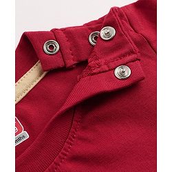 Babyhug 100% Cotton Knit T-Shirts with Full Doctor Sleeves and Homerun Team Player Text with Bear Print - Dark Red
