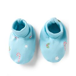 Babyhug 100% Cotton Interlock Knit Mittens & Booties Set Christmas Theme Print - Light Blue