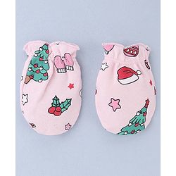 Babyhug 100% Cotton Interlock Knit Mittens and Booties Set With Tropical Print - Pink