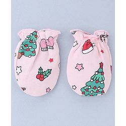 Babyhug 100% Cotton Interlock Knit Mittens and Booties Set With Tropical Print - Pink