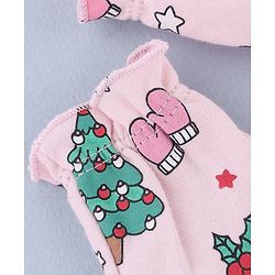 Babyhug 100% Cotton Interlock Knit Mittens and Booties Set With Tropical Print - Pink
