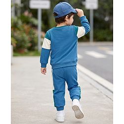 Babyhug 100% Cotton Terry Knit Full Sleeves T-shirt & Joggers Set With California Text Print - White