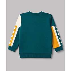 Babyhug 100% Cotton Knit Full Sleeves Vehicles & Text Printed Cut N Sew Sweatshirt & Joggers Set - Green & Yellow
