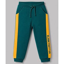 Babyhug 100% Cotton Knit Full Sleeves Vehicles & Text Printed Cut N Sew Sweatshirt & Joggers Set - Green & Yellow