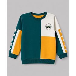 Babyhug 100% Cotton Knit Full Sleeves Vehicles & Text Printed Cut N Sew Sweatshirt & Joggers Set - Green & Yellow
