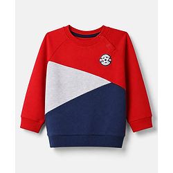 Babyhug 100% Cotton Terry Knit Full Raglan Sleeves Cut & Sew T-Shirt and Jogger with Soccer Junior League Patch - Red