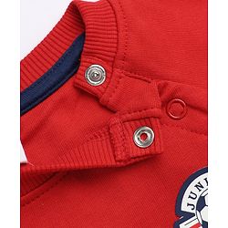 Babyhug 100% Cotton Terry Knit Full Raglan Sleeves Cut & Sew T-Shirt and Jogger with Soccer Junior League Patch - Red
