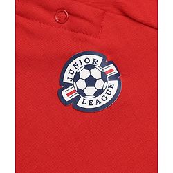 Babyhug 100% Cotton Terry Knit Full Raglan Sleeves Cut & Sew T-Shirt and Jogger with Soccer Junior League Patch - Red
