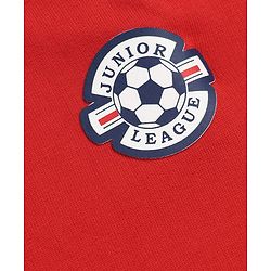 Babyhug 100% Cotton Terry Knit Full Raglan Sleeves Cut & Sew T-Shirt and Jogger with Soccer Junior League Patch - Red