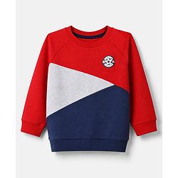 Babyhug 100% Cotton Terry Knit Full Raglan Sleeves Cut & Sew T-Shirt and Jogger with Soccer Junior League Patch - Red