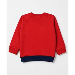 Babyhug 100% Cotton Terry Knit Full Raglan Sleeves Cut & Sew T-Shirt and Jogger with Soccer Junior League Patch - Red