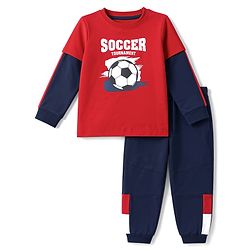 Babyhug 100% Cotton Terry Knit Full Sleeves T-Shirt With Text Print & Joggers Set - Red