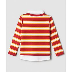 Babyhug 100% Cotton Terry Knit Full Sleeves Striped T-Shirt & Joggers Set - Red