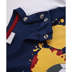 Babyhug 100% Cotton Terry Knit Full Sleeves T-Shirt and Joggers Set with Football Print - Navy Blue