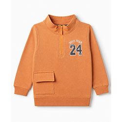 Babyhug 100% Cotton Terry Full Sleeves T-Shirt and Pant Set with Best Team 24 Embroidery - Brown