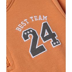 Babyhug 100% Cotton Terry Full Sleeves T-Shirt and Pant Set with Best Team 24 Embroidery - Brown