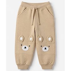 Babyhug 100% Cotton Terry Knit Full Sleeves Sweatshirt and Jogger with Bear Applique - Beige