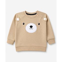 Babyhug 100% Cotton Terry Knit Full Sleeves Sweatshirt and Jogger with Bear Applique - Beige