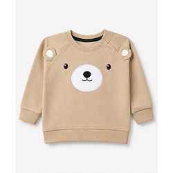 Babyhug 100% Cotton Terry Knit Full Sleeves Sweatshirt and Jogger with Bear Applique - Beige