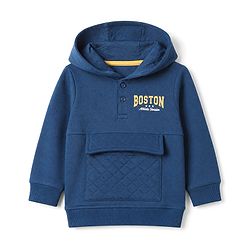 Babyhug 100% Cotton Terry Full Sleeves T-Shirt and Pant with Full Length and Boston Print in Blue for 12-18 Months