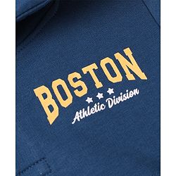 Babyhug 100% Cotton Terry Full Sleeves T-Shirt and Pant with Full Length and Boston Print in Blue for 12-18 Months