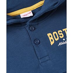 Babyhug 100% Cotton Terry Full Sleeves T-Shirt and Pant with Full Length and Boston Print in Blue for 12-18 Months