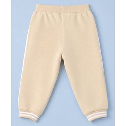 Babyhug 100% Cotton Terry Knit Full Sleeves Hooded Sweatjacket & Joggers Set With Varsity Print - Beige