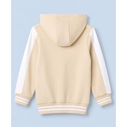 Babyhug 100% Cotton Terry Knit Full Sleeves Hooded Sweatjacket & Joggers Set With Varsity Print - Beige