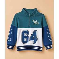 Babyhug 100% Cotton Terry Knit Full Sleeves Sweatshirt and Joggers Set with Varsity Print - Blue