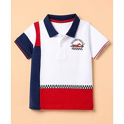 Babyhug 100% Cotton Terry Knit Half Sleeves T-Shirt & Joggers Set With Car & Text Print - White & Red