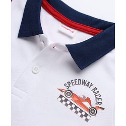 Babyhug 100% Cotton Terry Knit Half Sleeves T-Shirt & Joggers Set With Car & Text Print - White & Red