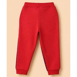 Babyhug 100% Cotton Terry Knit Half Sleeves T-Shirt & Joggers Set With Car & Text Print - White & Red