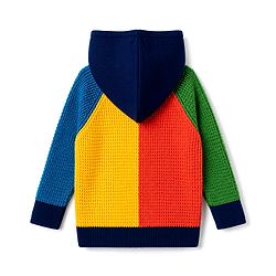 Babyhug Knit Full Sleeves Hooded Front Open Sweater With Cable Knit Design & Patch - Red & Yellow