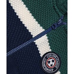Babyhug Knit Full Sleeves Hooded Sweaters With Patch - Green & Navy Blue